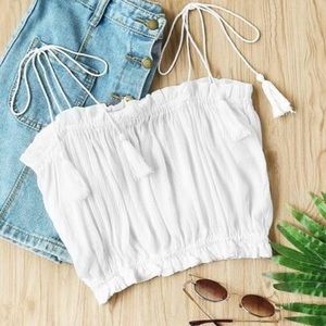 Strapless Frill Trim Crop Top